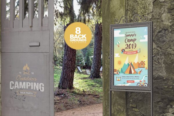 入口处海报/告示张贴效果图样机设计模板素材 Entrance Backgrounds Poster Mockup