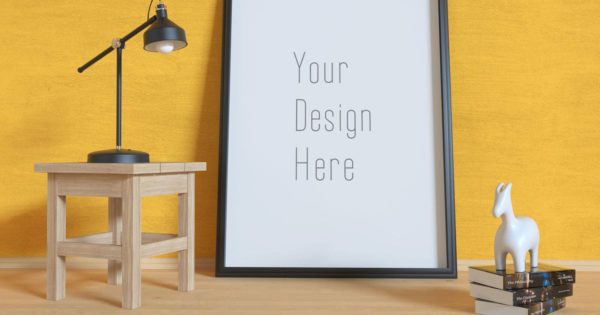 黑色材质相框画框艺术作品预览样机设计模板素材 Black Frame Mockup 3D Scene