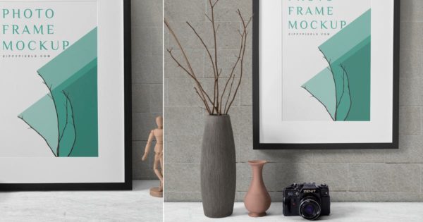 2款实木画框相框样机设计模板素材 2 Wood Frame Mockup Scenes