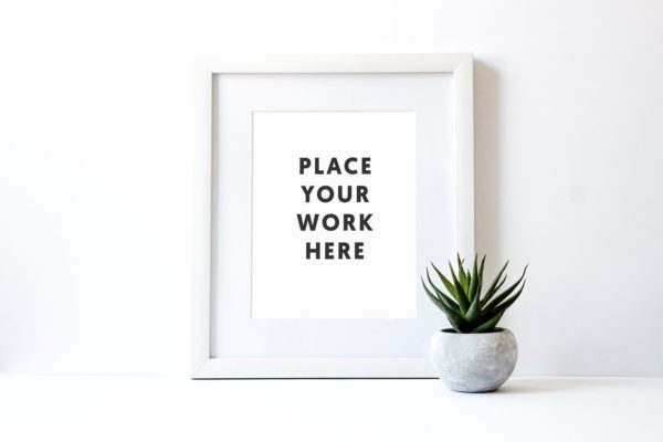 花式白框多肉值物场景样机 Styled White Frame with Succulent