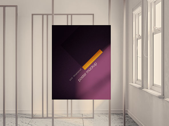 海报室内张贴效果演示样机设计模板素材 Exhibition Poster Mockup