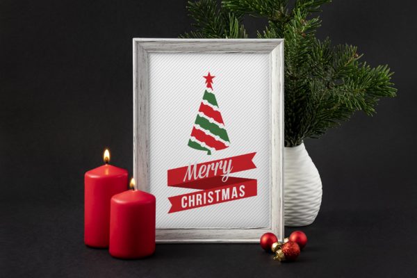 圣诞节主题背景照片相框样机设计模板素材 Christmas picture frame mockup