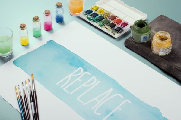 水彩手绘作品欣赏展示样机设计模板素材#3 Watercolor Paint Mockup Template #3