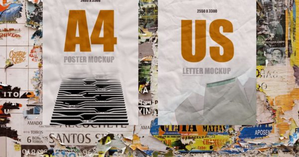 海报街头张贴效果样机设计模板素材 Street Art: Paper Poster Mockups