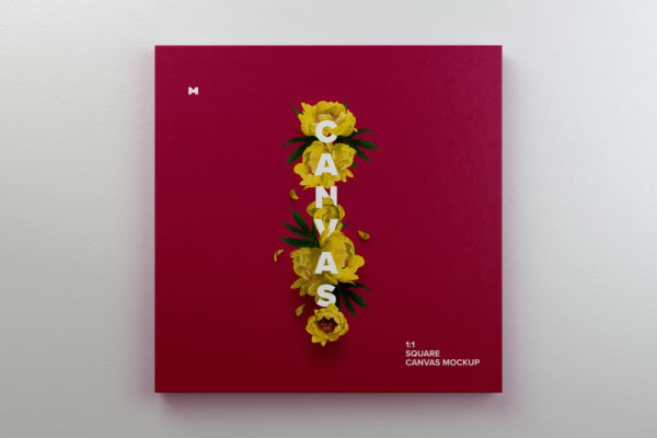 挂墙方形画布画框正视图样机素材 Square Canvas Mockup Hanging on Wall, Front View