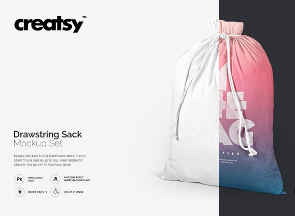 拉绳袋布袋样机素材模板集合 Drawstring Sack Mockup Set