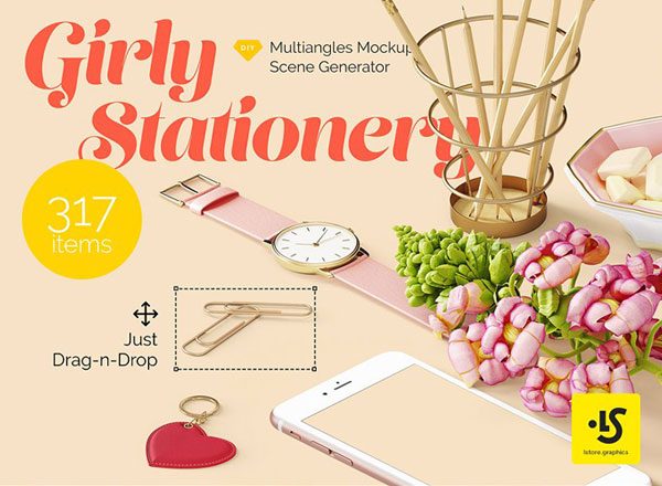 8.3GB超容量女性小物样机素材 Girly Stationery Mockup Creator（高清实物元素+场景样机素材）