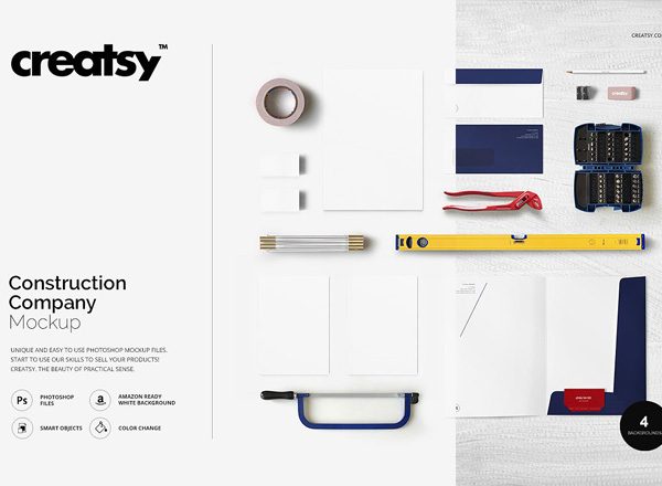 建筑类企业品牌 VI 样机素材模板 Construction Company Mockup