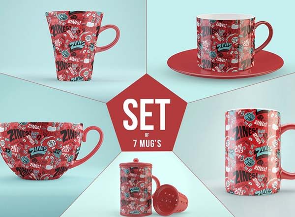 第一素材下午茶：一套高端的茶杯&马克杯瓷器花纹设计展示模型Mockups下载[PSD]