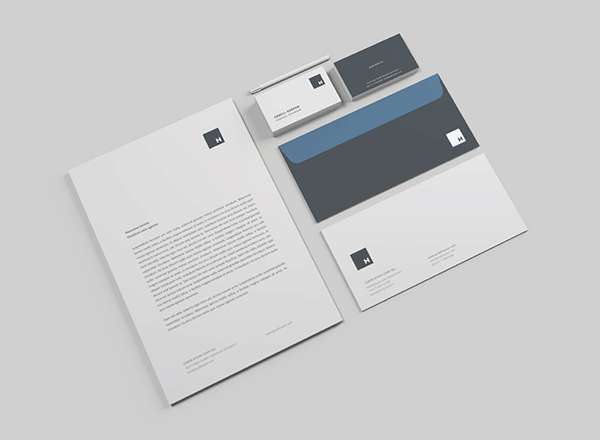 高品质的简约商务办公文具提案VI样机素材展示模型mockups