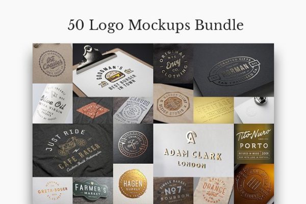 好马配好鞍：50个Logo样机素材套装 50 Logo Mock-Ups Bundle