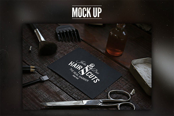 时尚高端的酷酷的理发店VI样机素材展示模型mockups