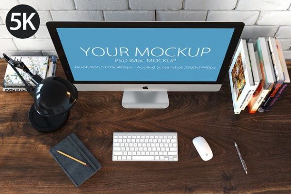 5K高清分辨率iMac苹果一体机办公场景展示样机素材 iMac Mockup – (top view_5k)
