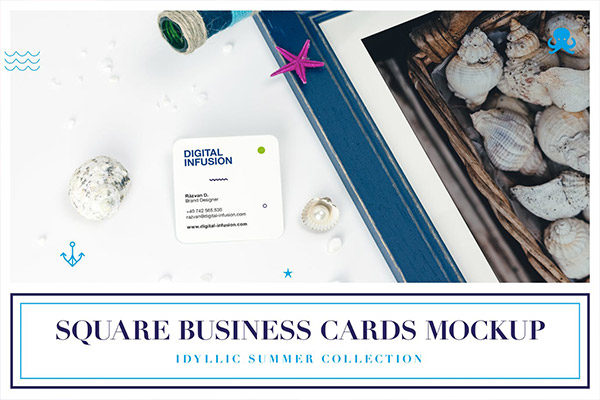 可爱清新的方形名片卡片VI样机素材展示模型mockups