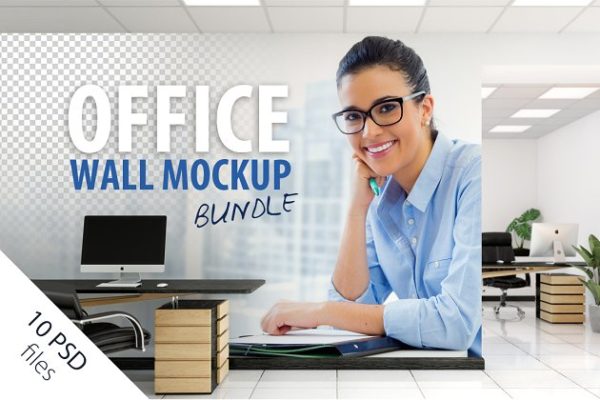 办公室墙纸设计样机素材模板合集 OFFICE Interior Wall Mockup Bundle