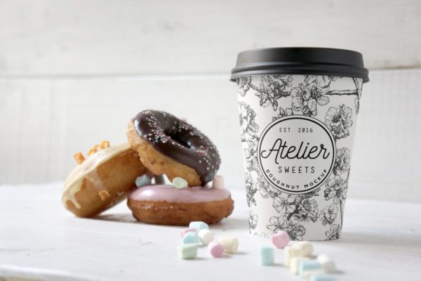 咖啡甜品牌样机素材模板 Coffee Doughnut Mockup