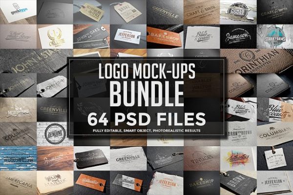 64个经典怀旧风格Logo标志展示样机素材 64 Logo Mock-ups Bundle