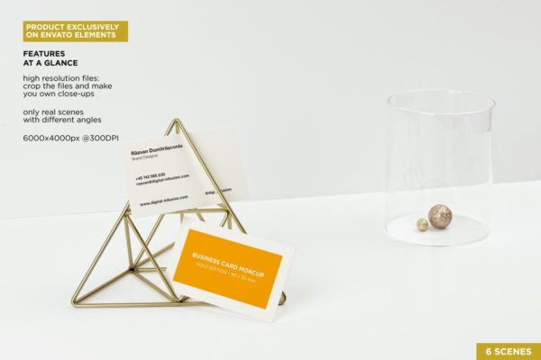 金属三脚架企业名片展示样机素材 Business Cards Gold Scene