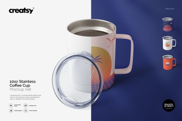 10oz不锈钢咖啡杯样机素材套装Stainless Coffee Cup Mockup