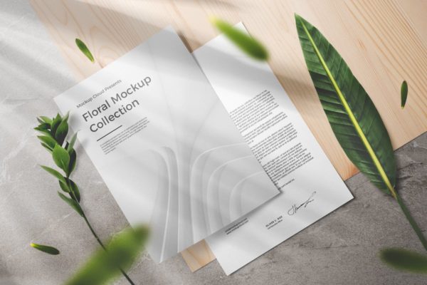 绿色植物花卉装饰印刷品品牌样机素材 Floral Packaging and Branding Mockups
