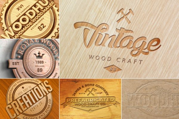 精致木纹浮雕logo样机素材模板 Wood Logo Mockups
