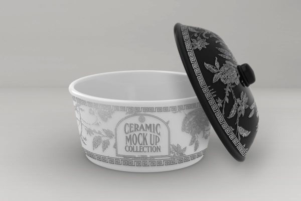 浮雕陶瓷餐具样机素材模板 Ceramic Pot Packaging MockUp