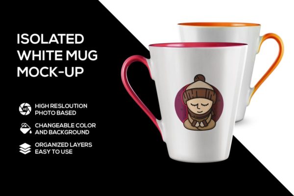 白色马克杯创意图案设计样机素材模板 White mug mockup
