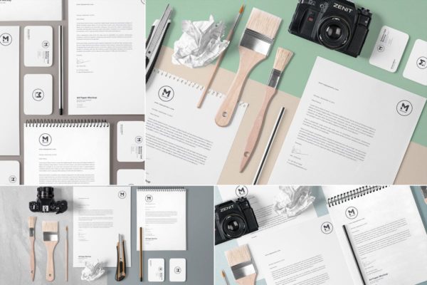 4组企业办公文具等距场景品牌样机素材套装 4 Stunning Stationery Mockups Set