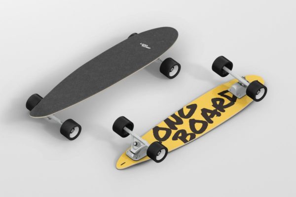 长滑板手绘图案设计样机素材模板 Skateboard Longboard Mockup