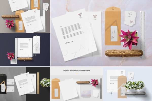 高品质企业品牌办公用品套装样机素材 Stationery Mockup Scenes