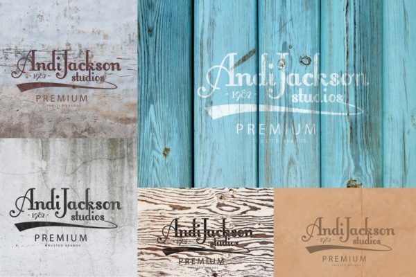 破旧复古老式Logo样机素材模板 Cracked Vintage Logo Mockups