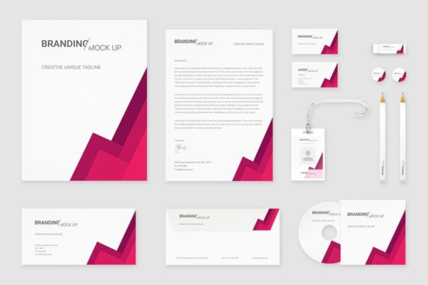 企业VI标识设计预览办公用品套件样机素材 Branding Identity – Material Triangle for Psd