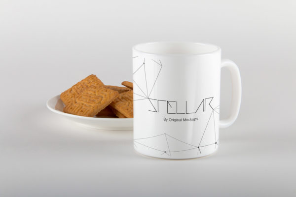 马克杯定制设计效果图样机素材模板05 Mug with Cookies Mockup 05