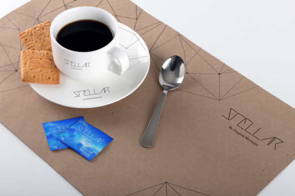 咖啡杯和餐垫咖啡品牌设计样机素材02 Coffee Cup and Placemat Mockup 02