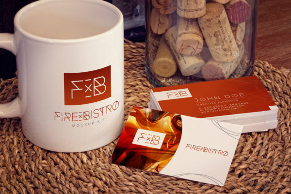 企业名片&马克杯品牌VI设计样机素材 Business Cards, Mug Mockup