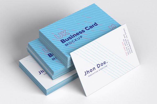 UK尺寸标准企业名片堆叠效果预览样机素材模板08 UK Business Cards Mockup 08