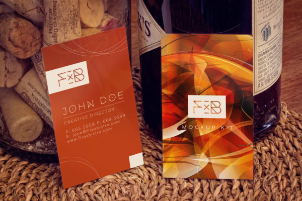 洋酒/葡萄酒品牌企业名片设计效果图样机素材03 Business Cards Mockup 03