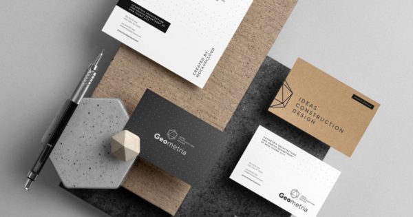 企业品牌VI设计办公文具立体悬浮俯视图样机素材PSD模板