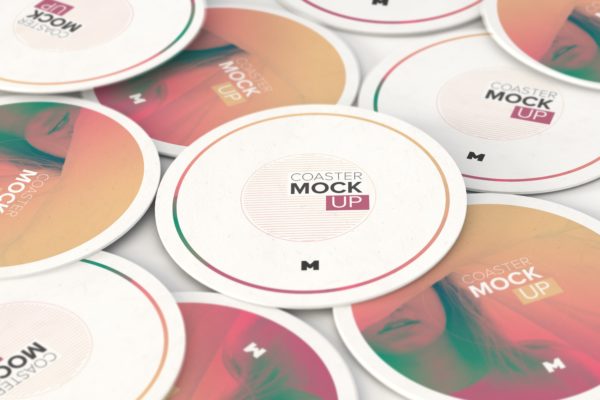 圆形纸杯垫品牌标识展示样机素材02 Round Coaster Mockup 02