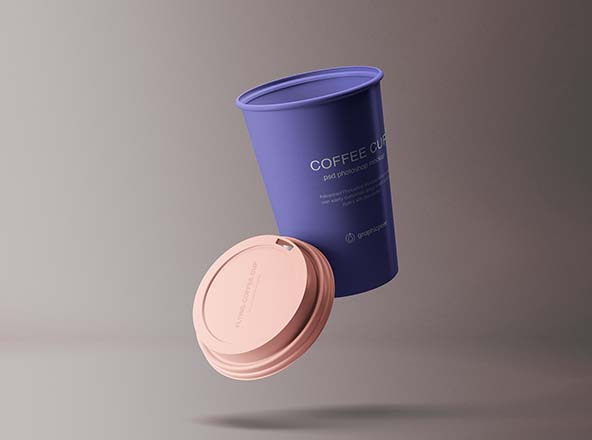 创意纸杯设计定制外观效果图样机素材模板 Flying Coffee Cup Mockup