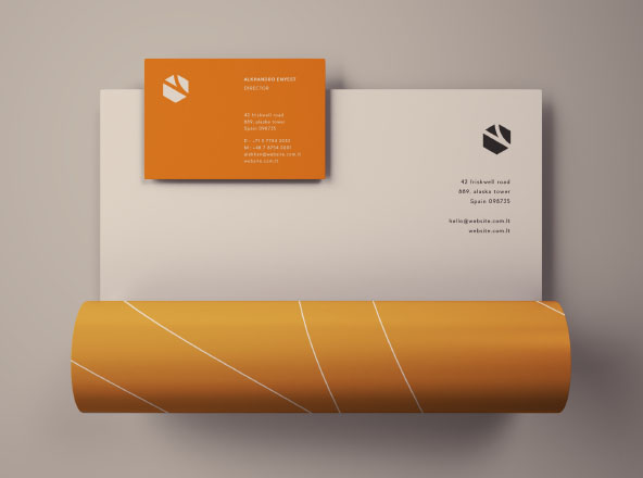 企业信纸信头和企业名片设计效果图样机素材 Letterhead and Business Card Mockup