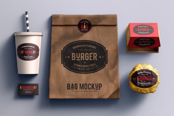 快餐品牌VI设计效果图样机素材模板 Fast food branding mock-up