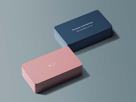 圆角企业名片设计效果样机素材模板 Business Card Mockup with Rounded Corners