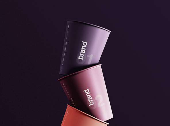 企业定制纸杯设计效果图样机素材模板 Floating Paper Cups Mockup