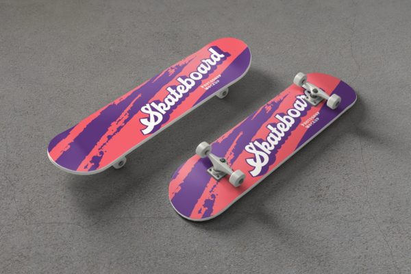 滑板喷漆图案设计预览PSD样机素材模板 Skateboard PSD Mockups