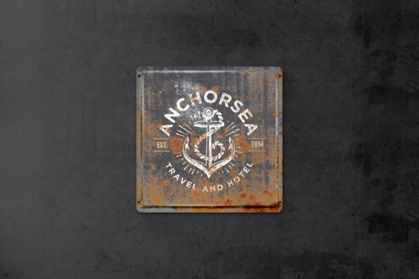 复古做旧生锈金属板风格Logo设计效果图样机素材 Vintage Rusty  Metal Plate  Mockup