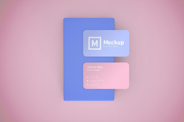 圆角设计风格企业名片设计效果图样机素材 Business Card Mockup Rounded Corner