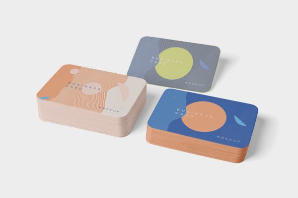 圆角企业名片设计效果图预览样机素材模板 Business Card Mockup Stack Round Corners