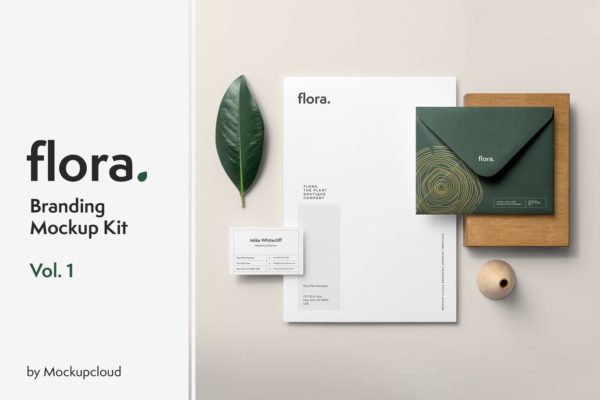 高端企业品牌VI设计效果预览办公用品套装样机素材v1 Flora Branding Mockup Vol. 1