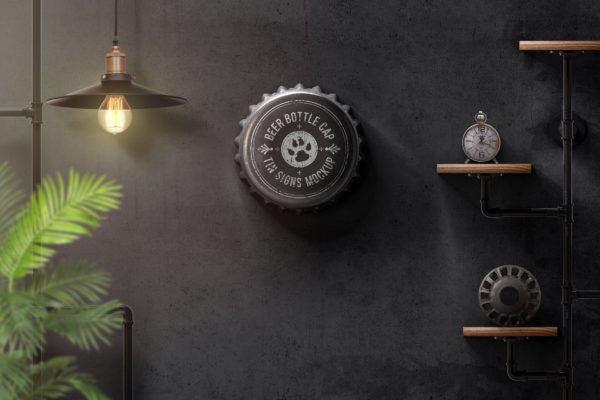 瓶盖金属锡标Logo设计效果图样机素材模板 Bottle Cap Metal Tin Signs  Mockup